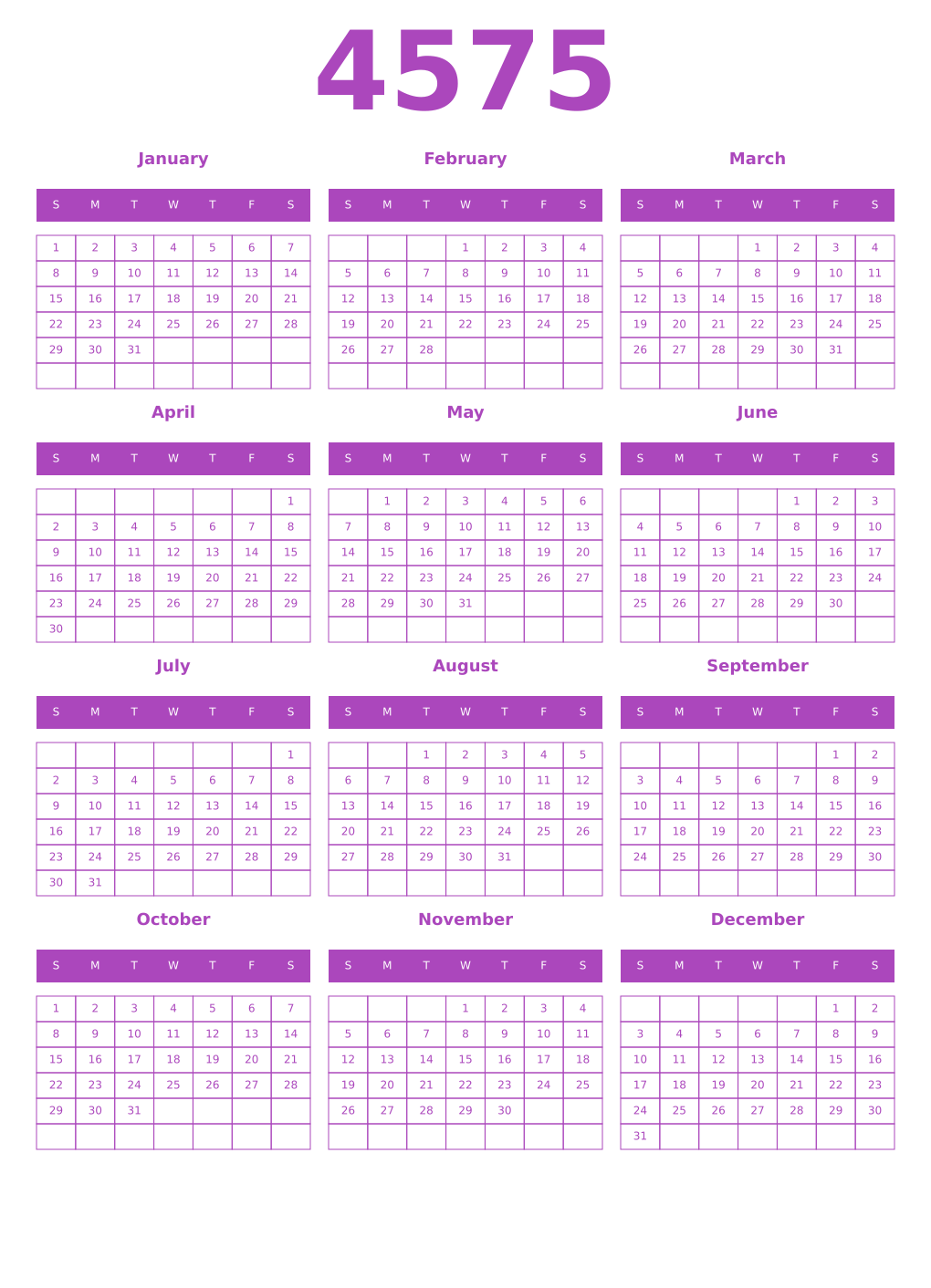 Printable 4575 Calendars