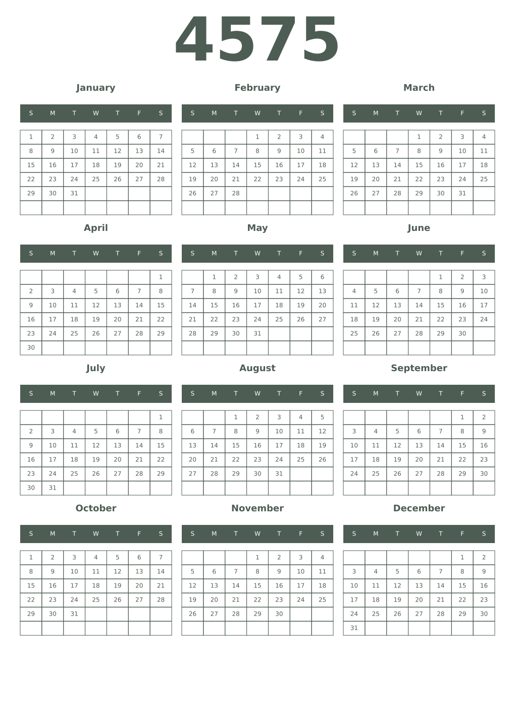 Printable 4575 Year Calendars feldgrau