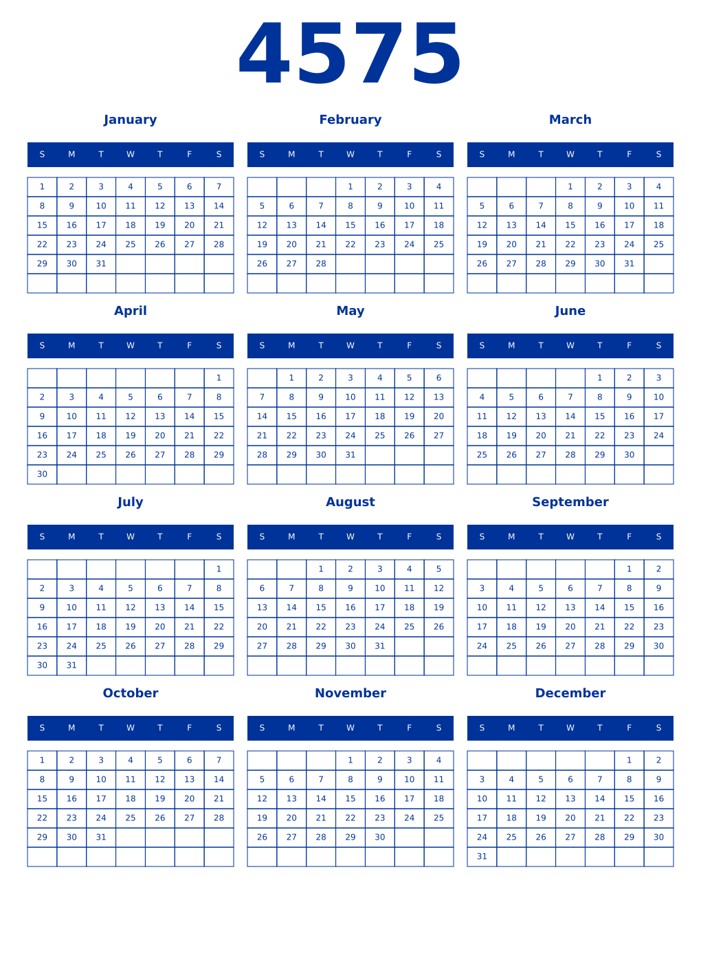 Printable 4575 Year Calendars smalt