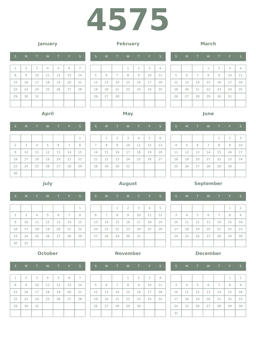 Printable 4575 Year Calendars xanadu