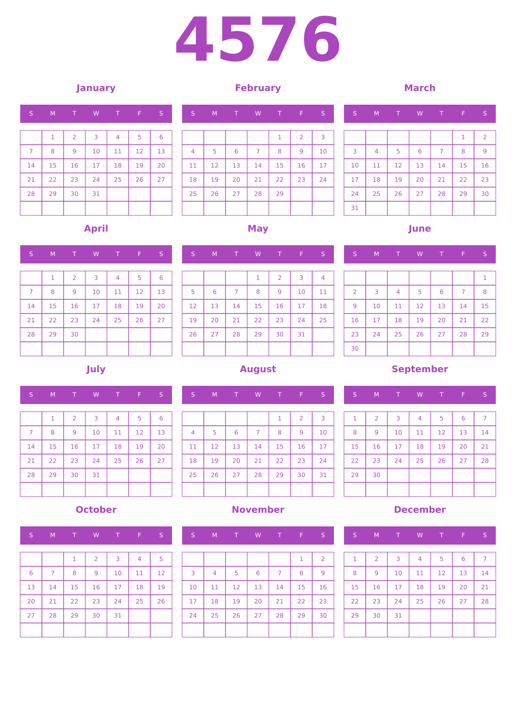 Printable 4576 Calendars