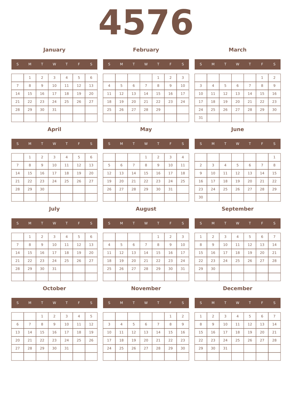 Printable 4576 Year Calendars coffe