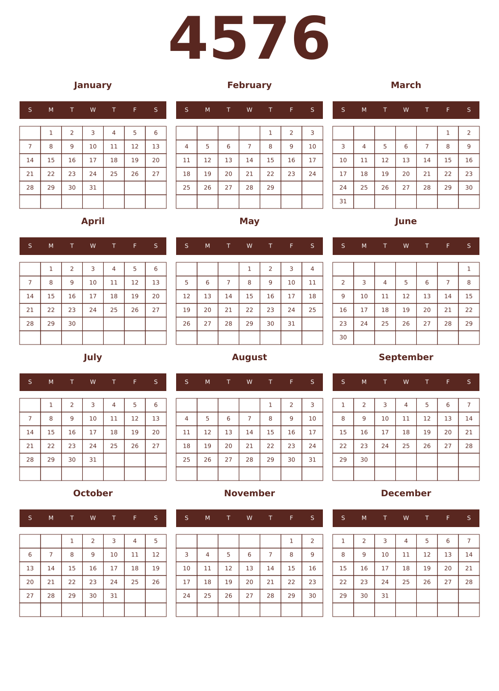Printable 4576 Year Calendars mortuum