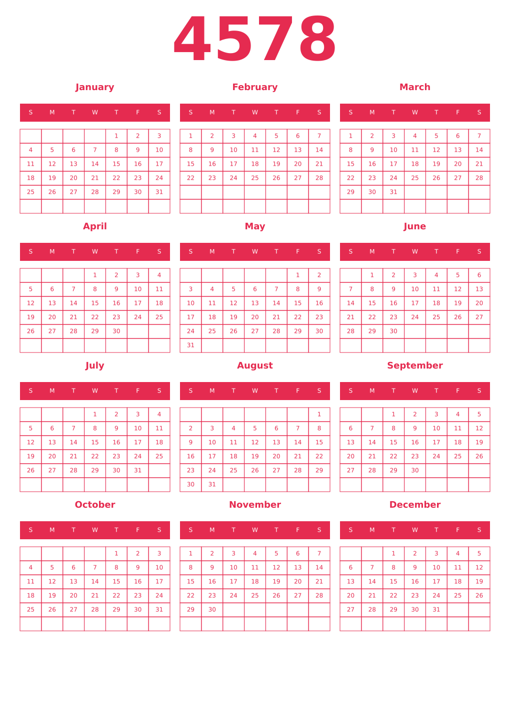 Printable 4578 Year Calendars amaranth