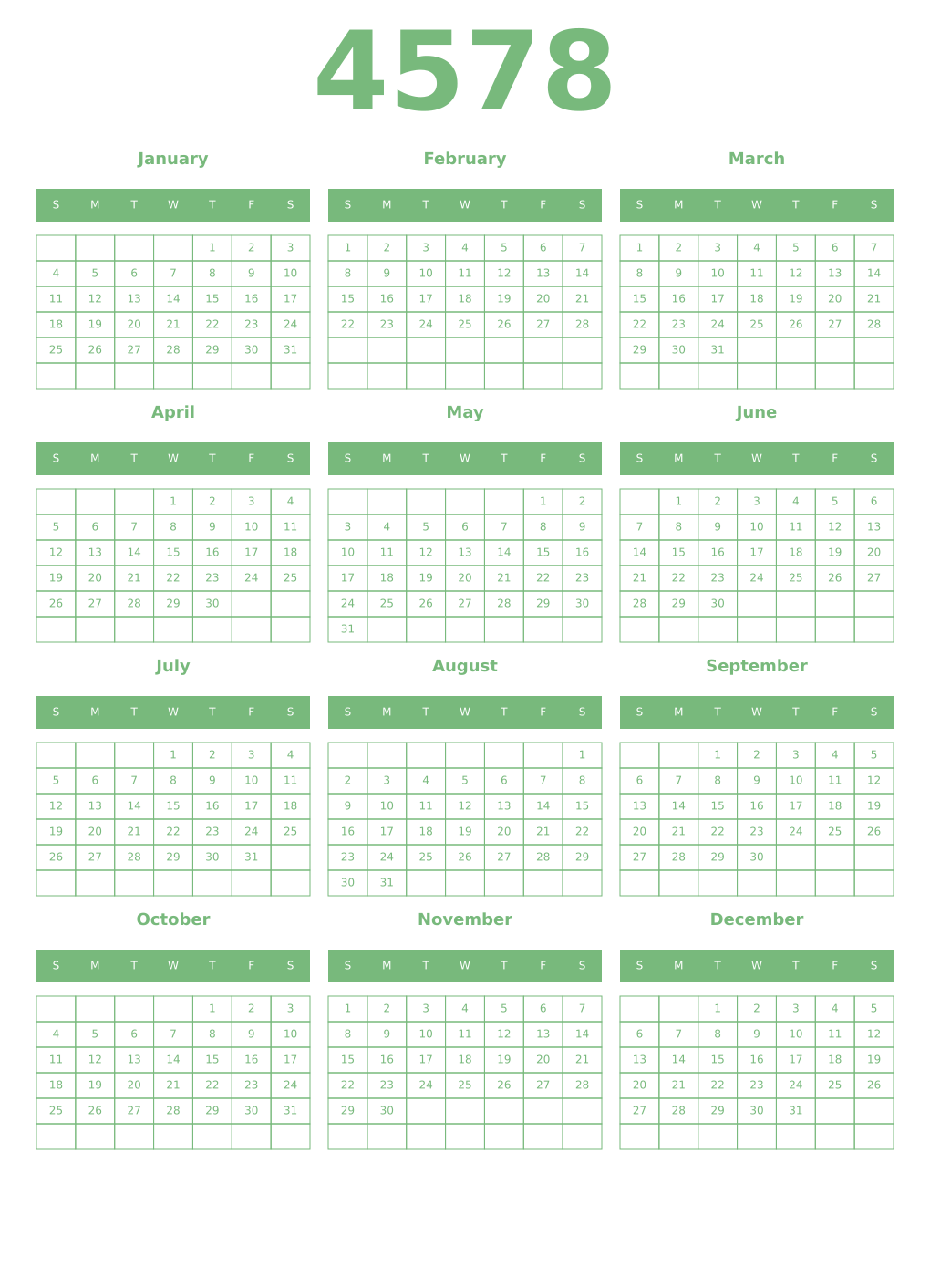 Printable 4578 Year Calendars celadon