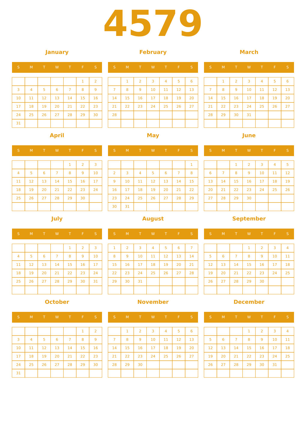 Printable 4579 Year Calendars gamboge