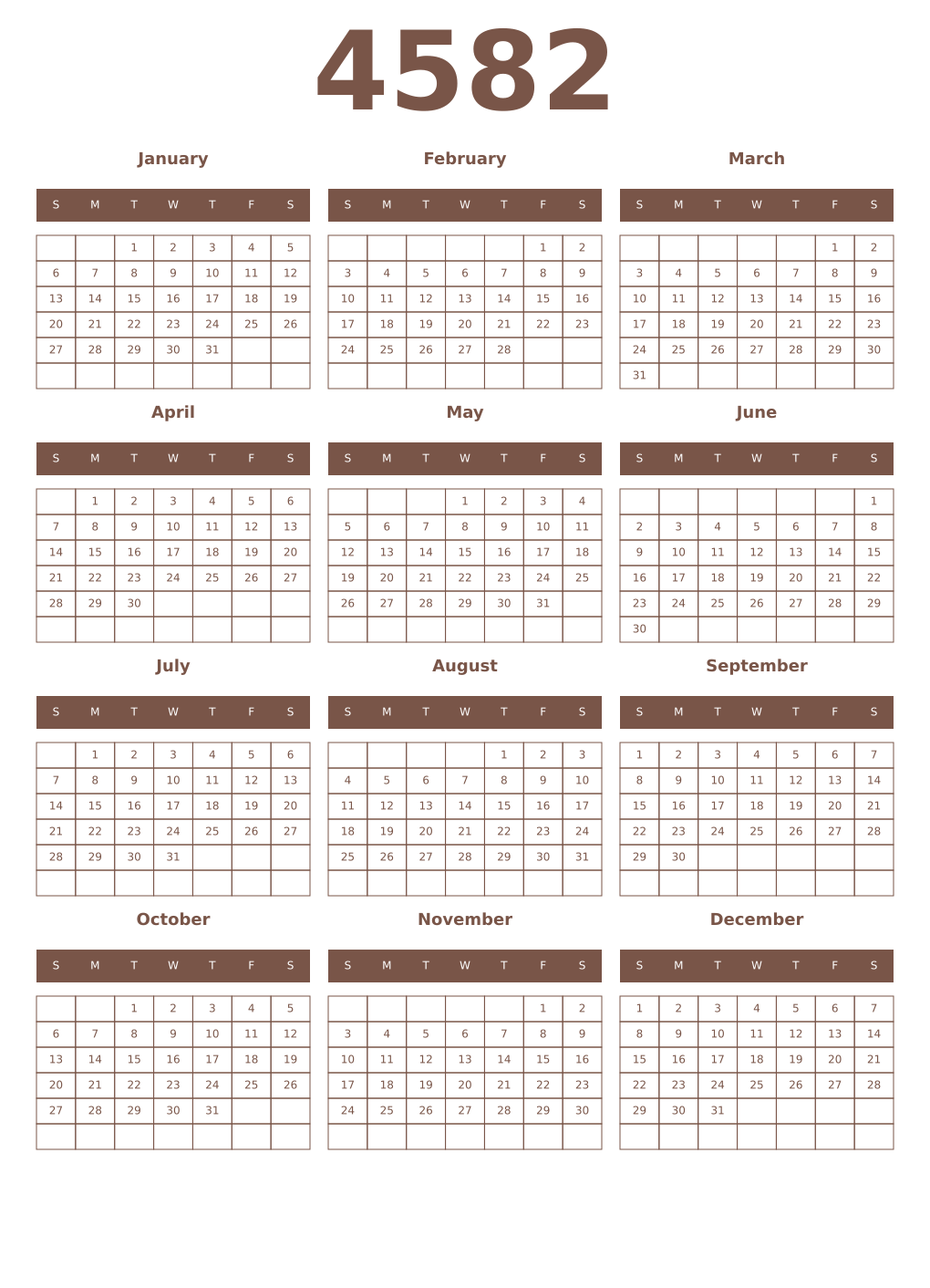 Printable 4582 Year Calendars coffe
