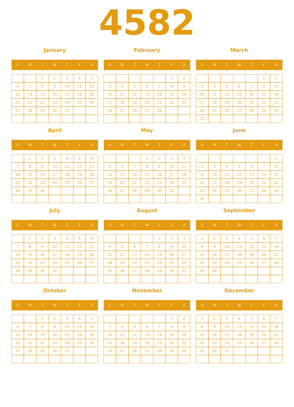 Printable 4582 Year Calendars gamboge