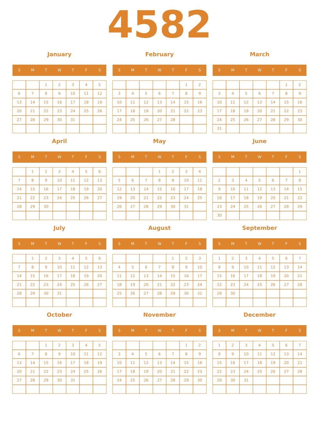 Printable 4582 Year Calendars orange