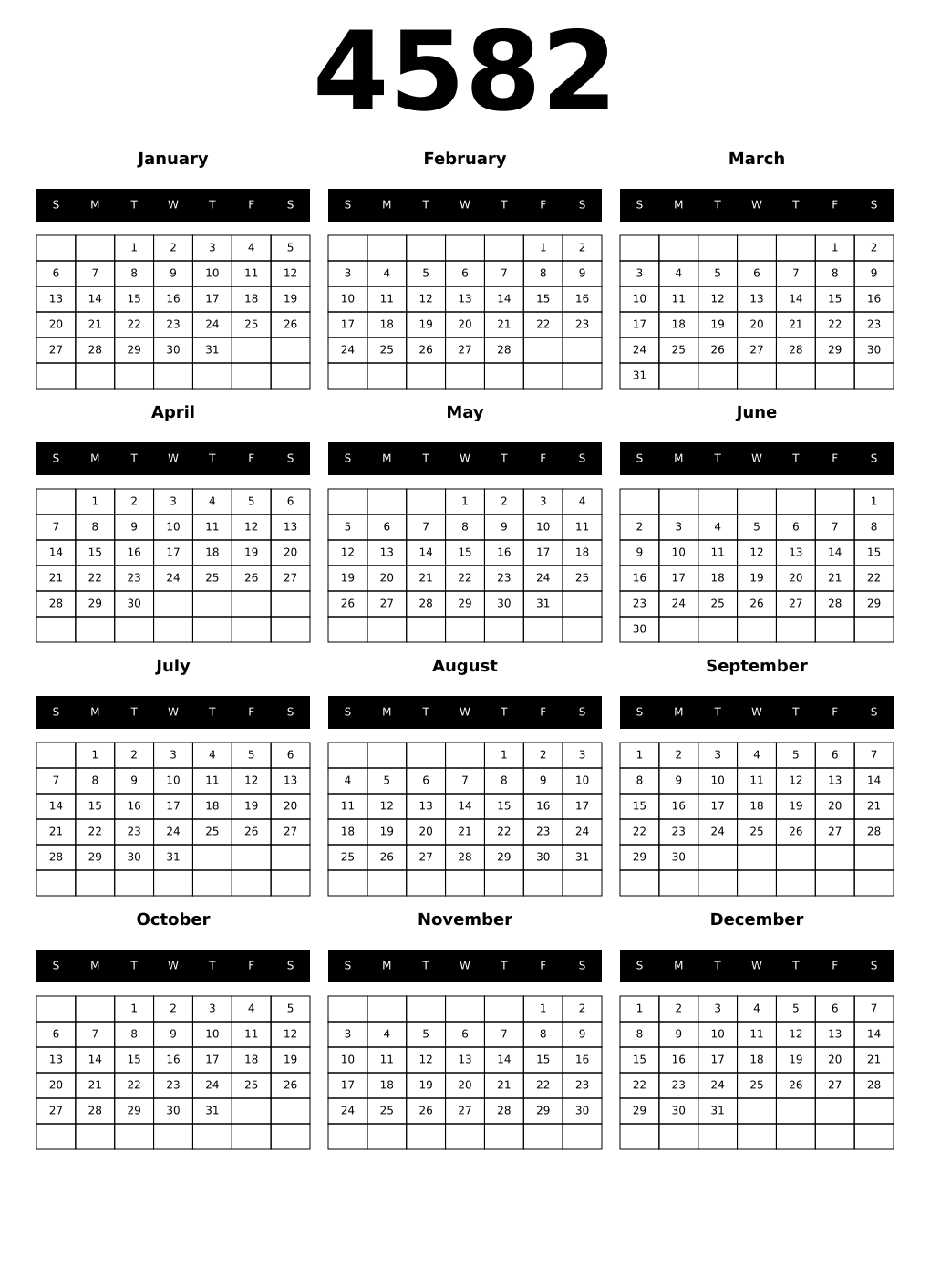 Printable 4582 Calendars