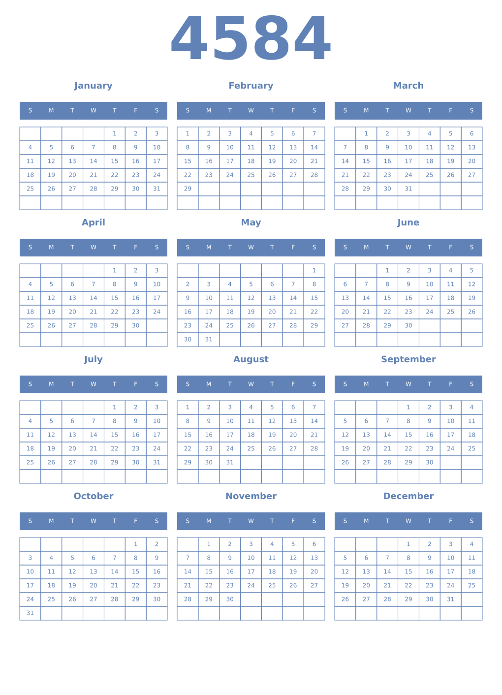 Printable 4584 Year Calendars glaucous