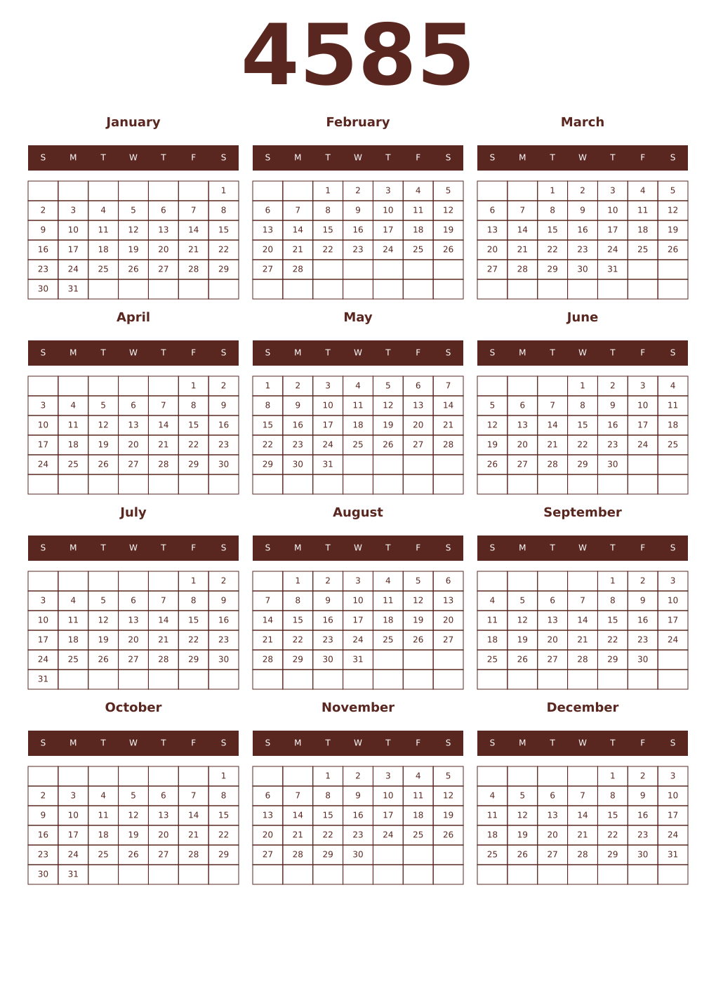 Printable 4585 Year Calendars mortuum