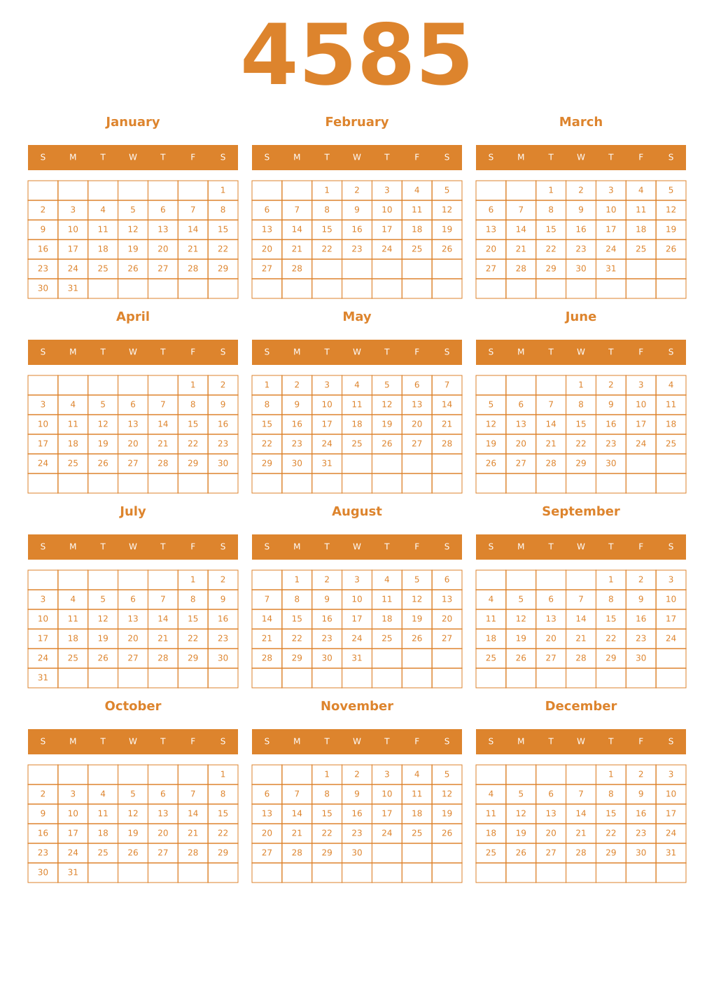 Printable 4585 Year Calendars orange