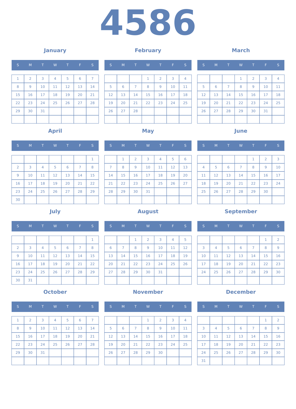 Printable 4586 Year Calendars glaucous