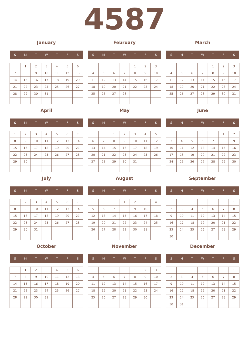 Printable 4587 Year Calendars coffe