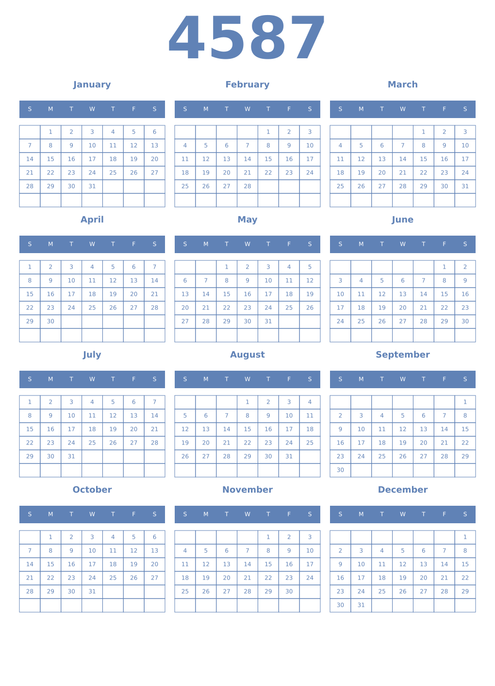 Printable 4587 Year Calendars glaucous