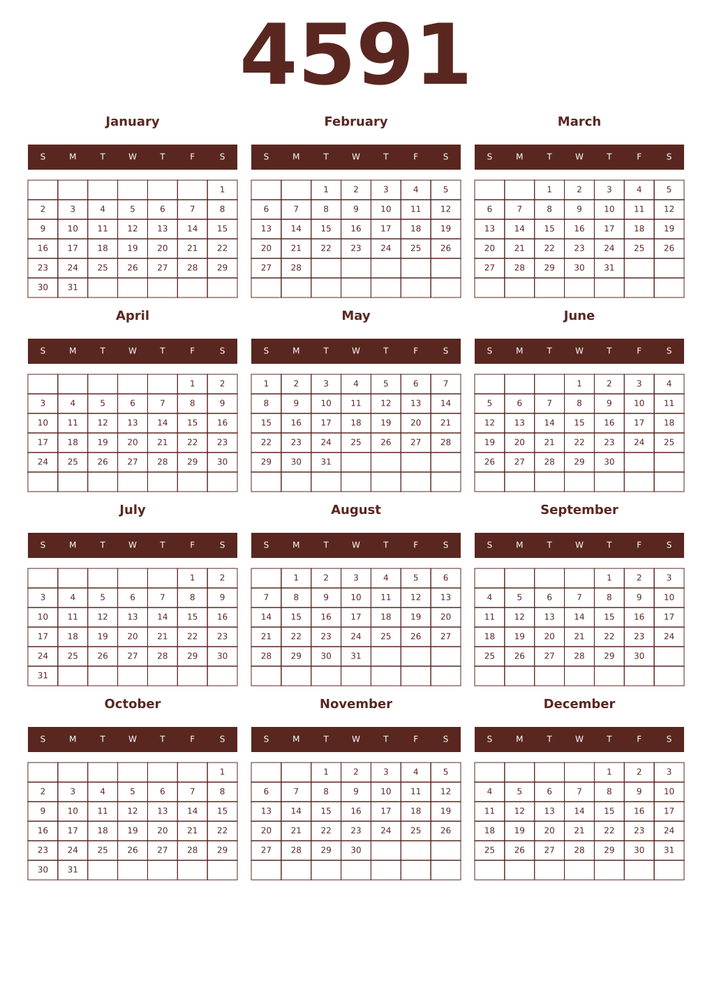 Printable 4591 Year Calendars mortuum