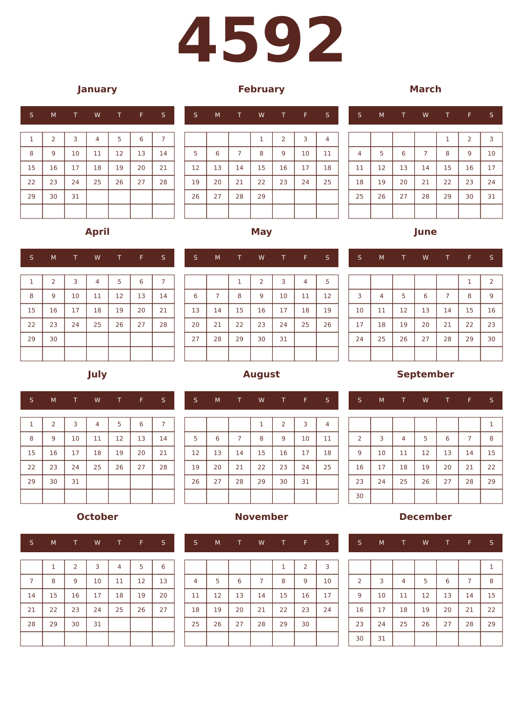 Printable 4592 Year Calendars mortuum