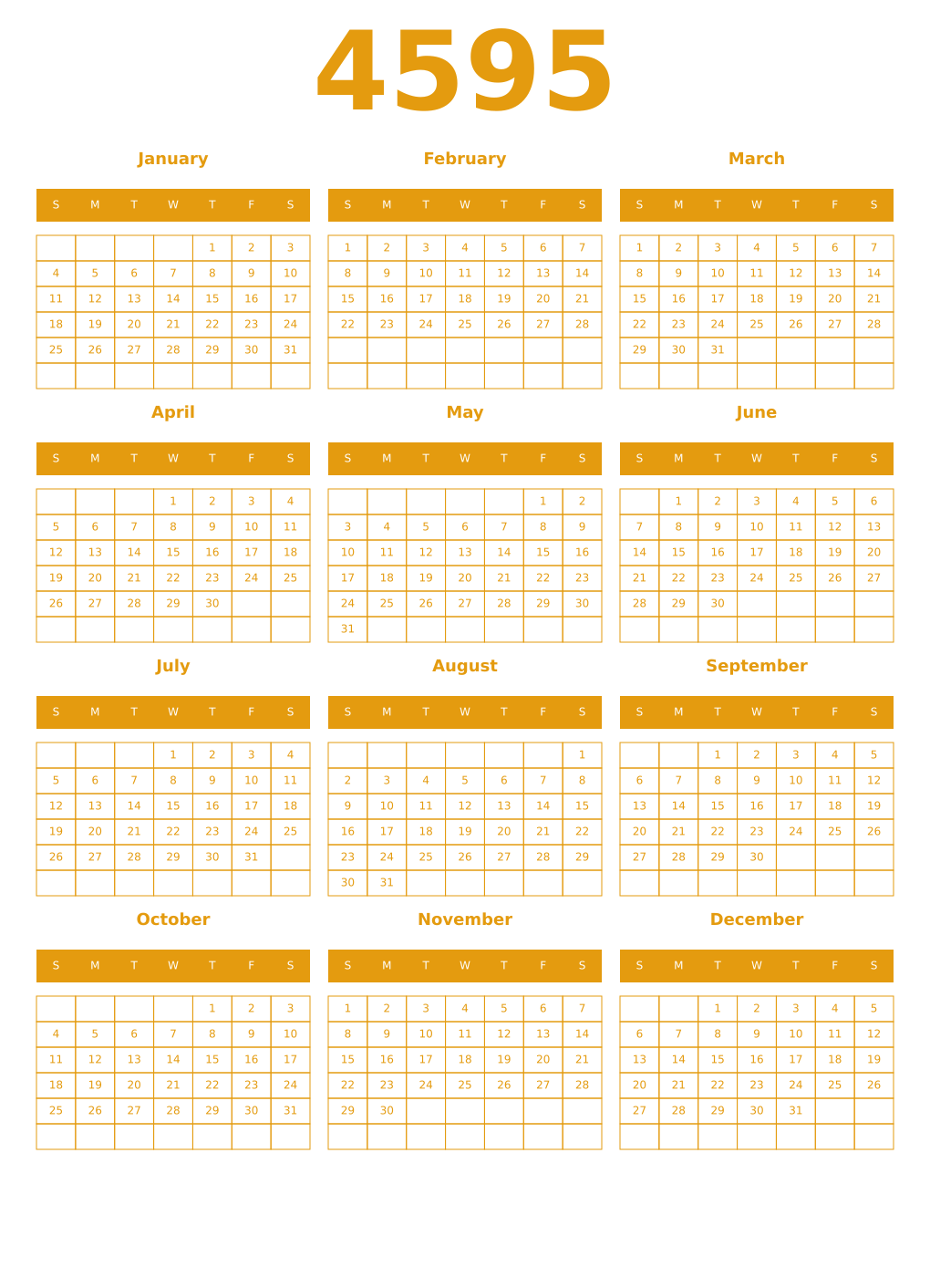 Printable 4595 Year Calendars gamboge