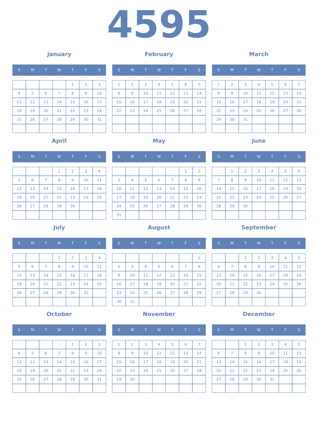 Printable 4595 Year Calendars glaucous