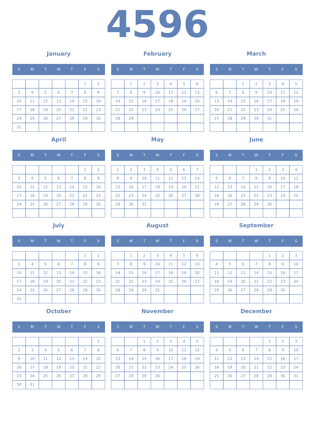 Printable 4596 Year Calendars glaucous