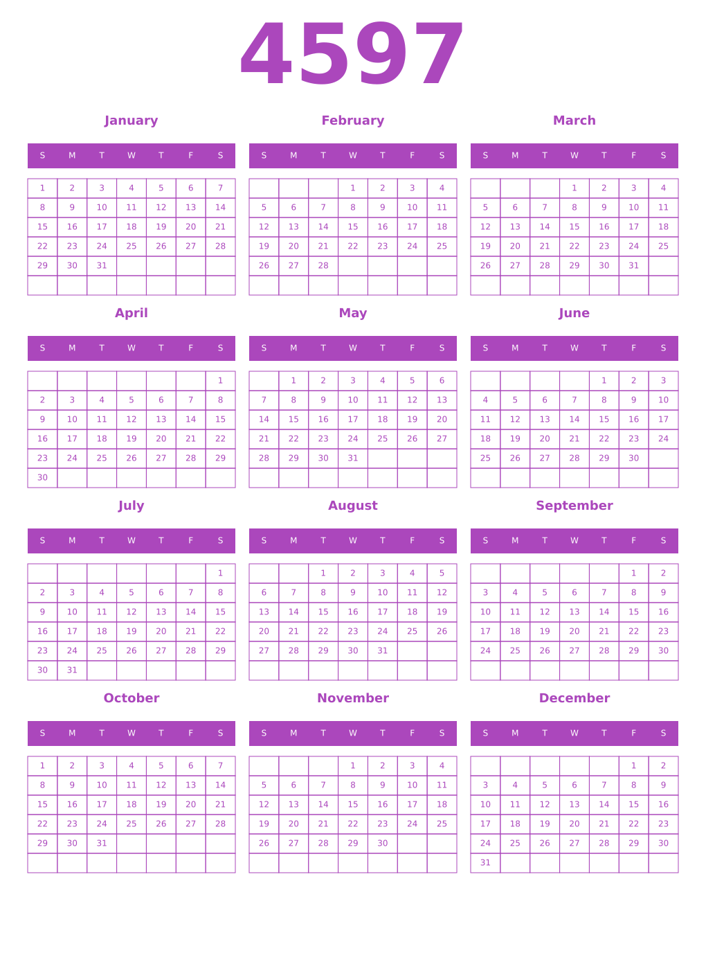 Printable 4597 Calendars
