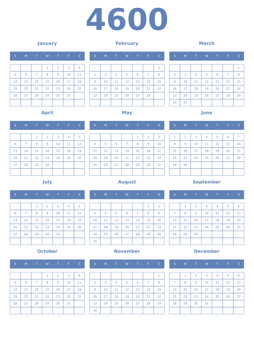 Printable 4600 Year Calendars glaucous
