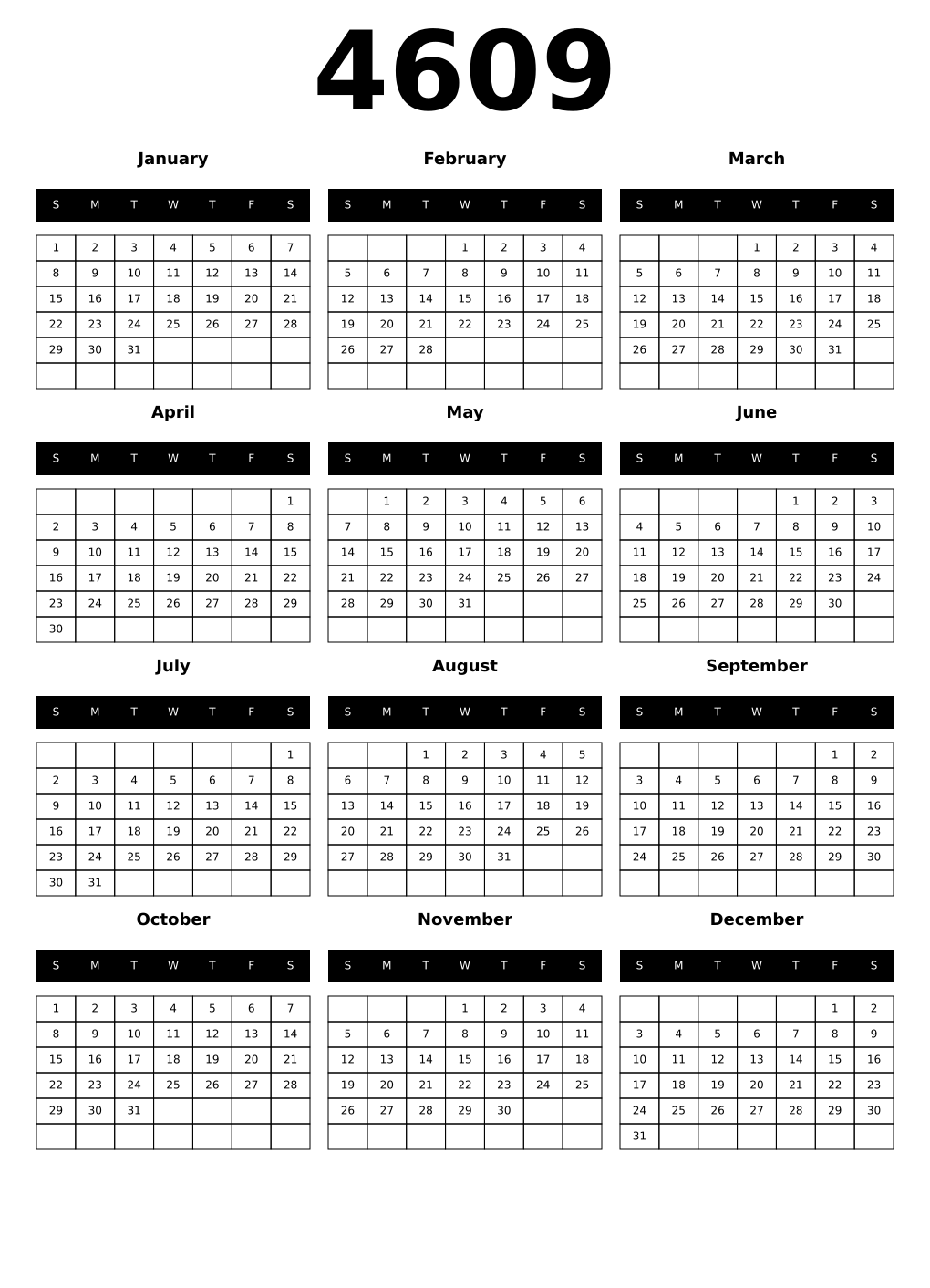 Printable 4609 Calendars