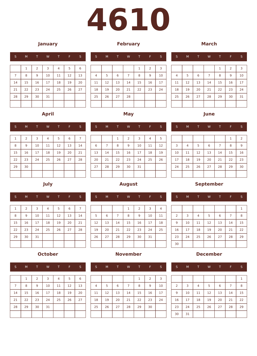 Printable 4610 Year Calendars mortuum