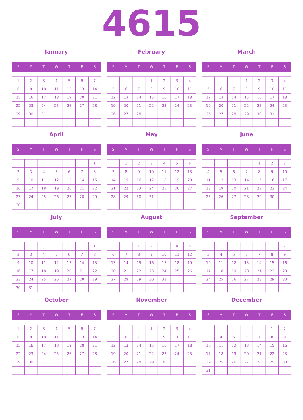 Printable 4615 Calendars