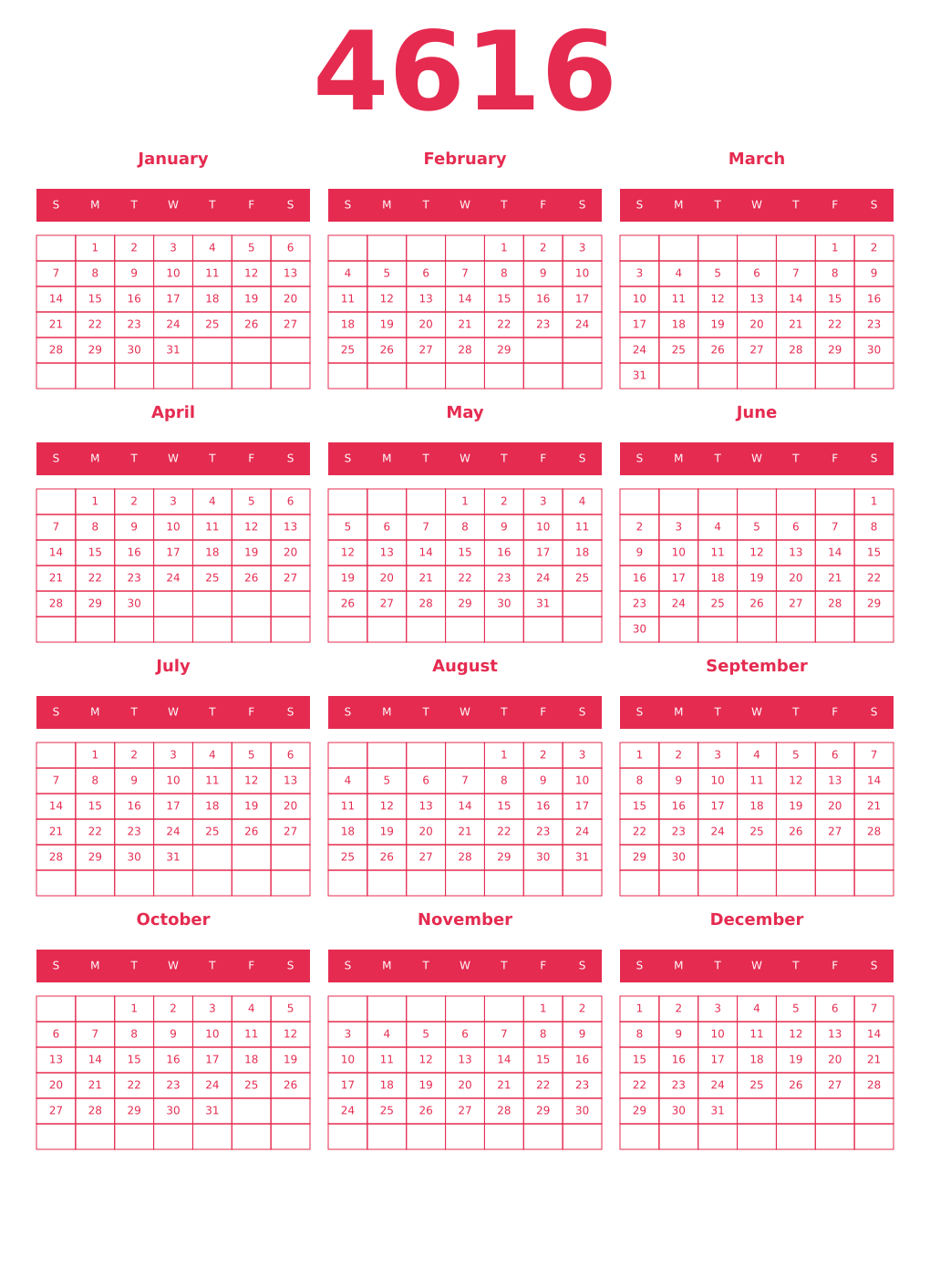 Printable 4616 Year Calendars amaranth