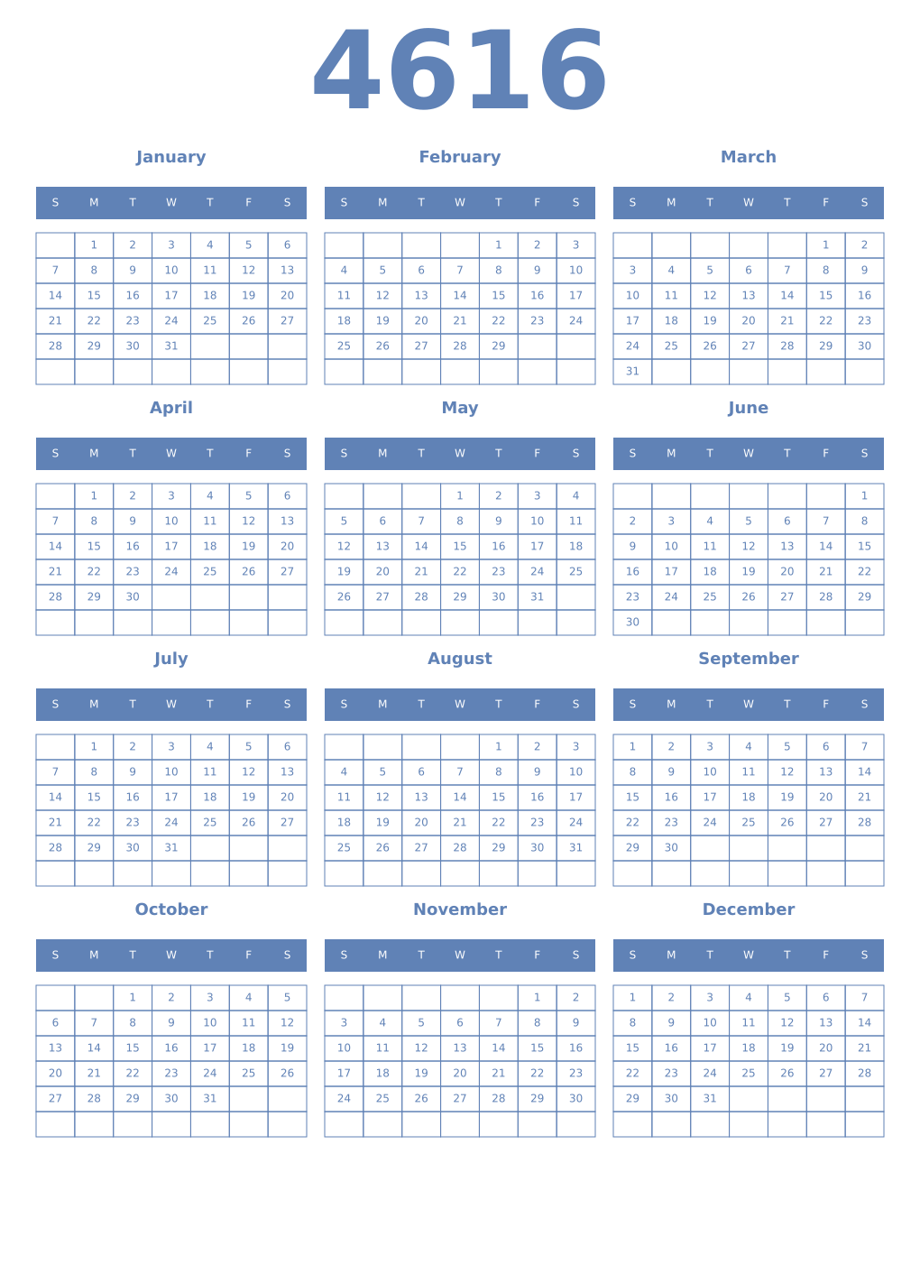 Printable 4616 Year Calendars glaucous