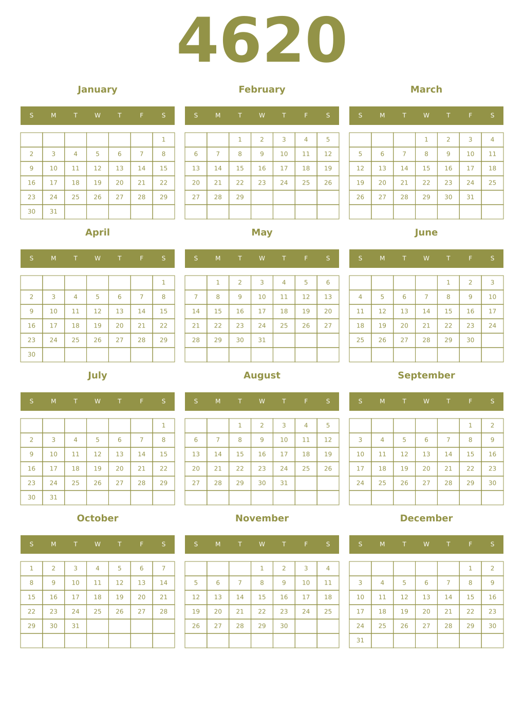 Printable 4620 Year Calendars eburnean