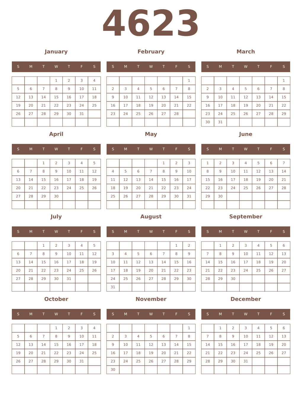 Printable 4623 Year Calendars coffe