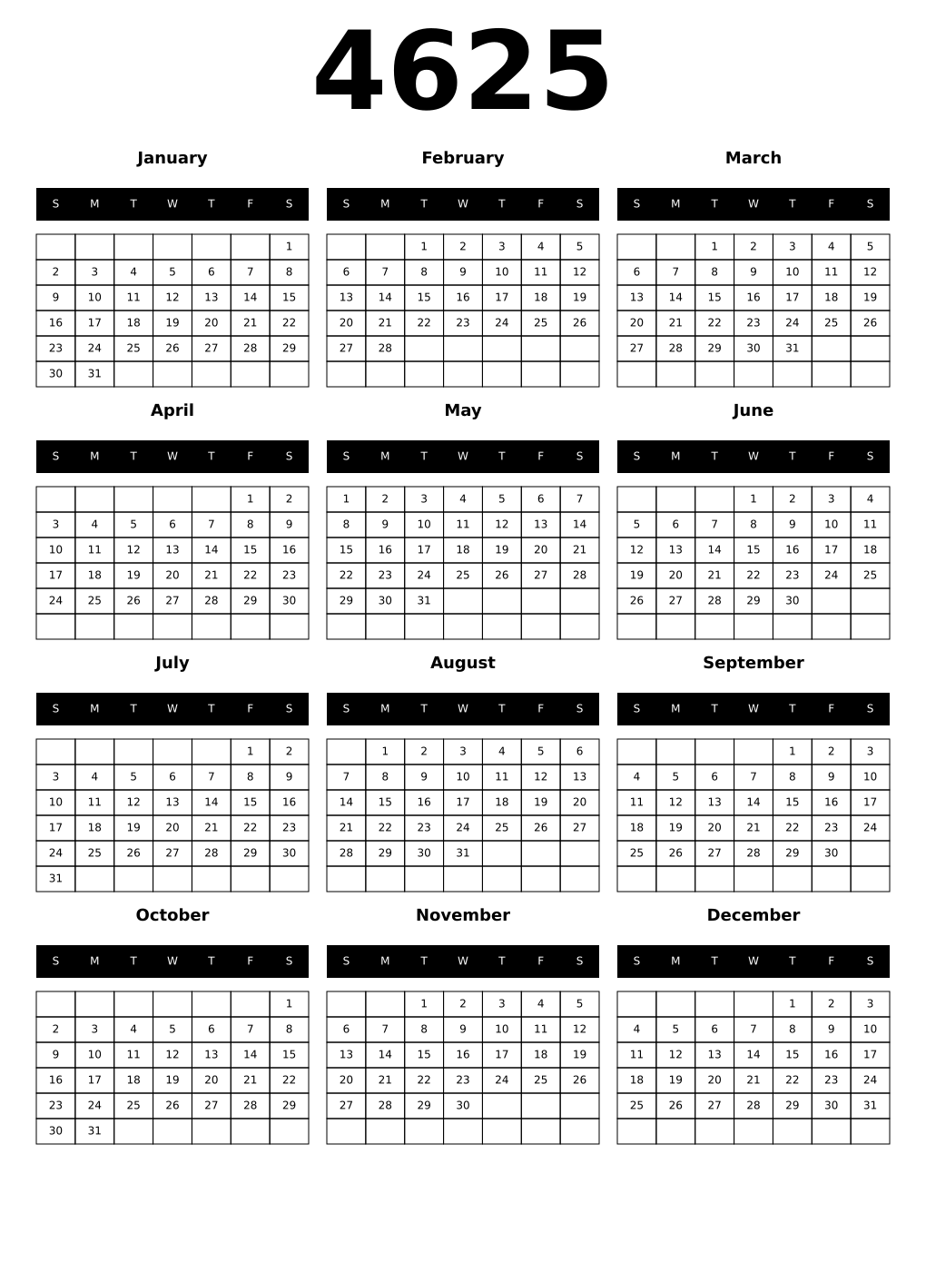 Printable 4625 Calendars