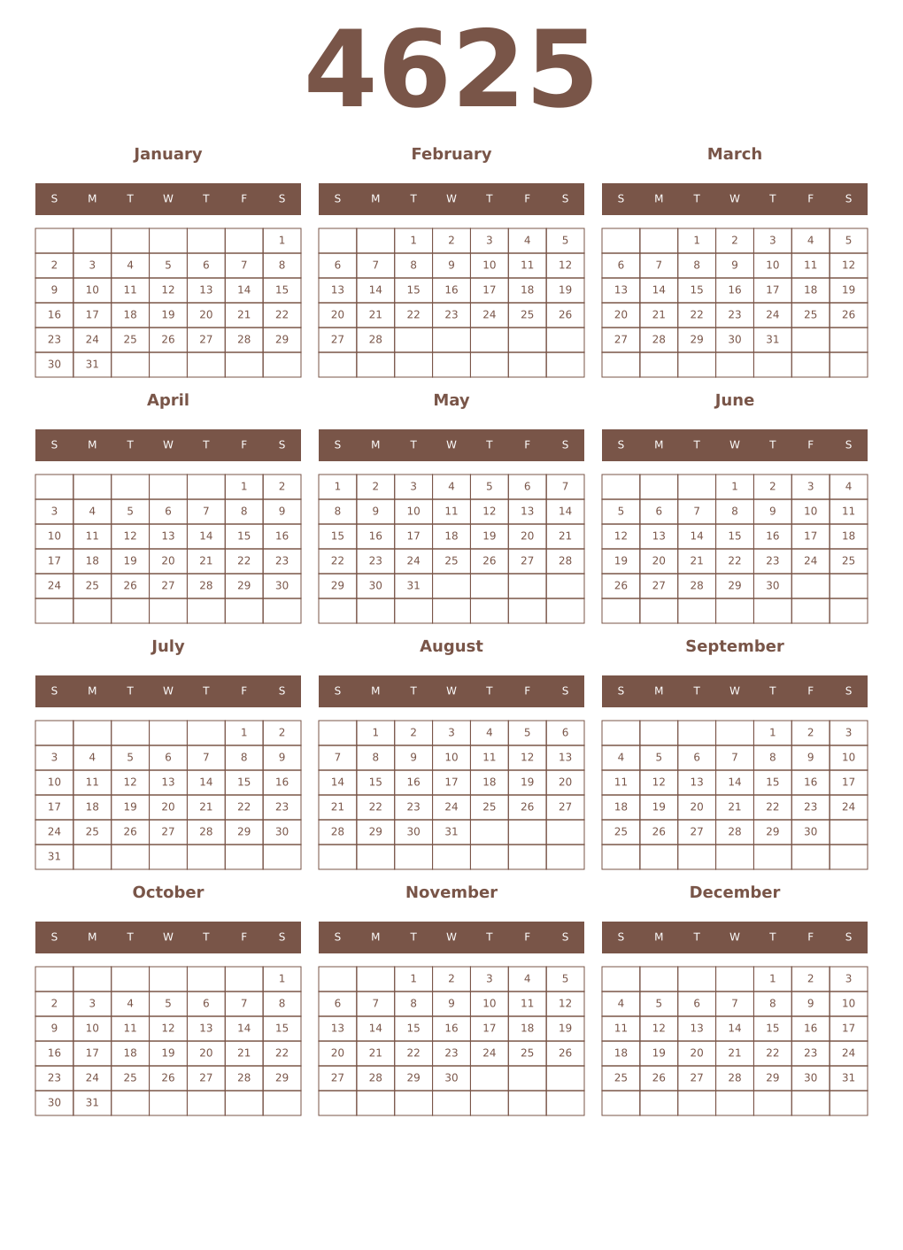 Printable 4625 Year Calendars coffe