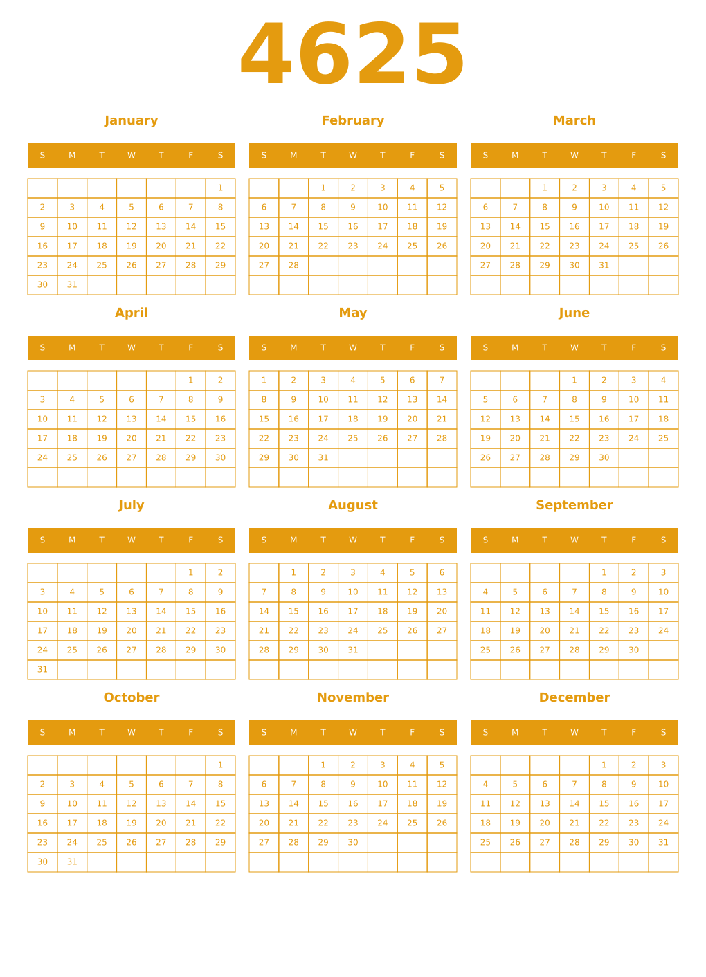 Printable 4625 Year Calendars gamboge