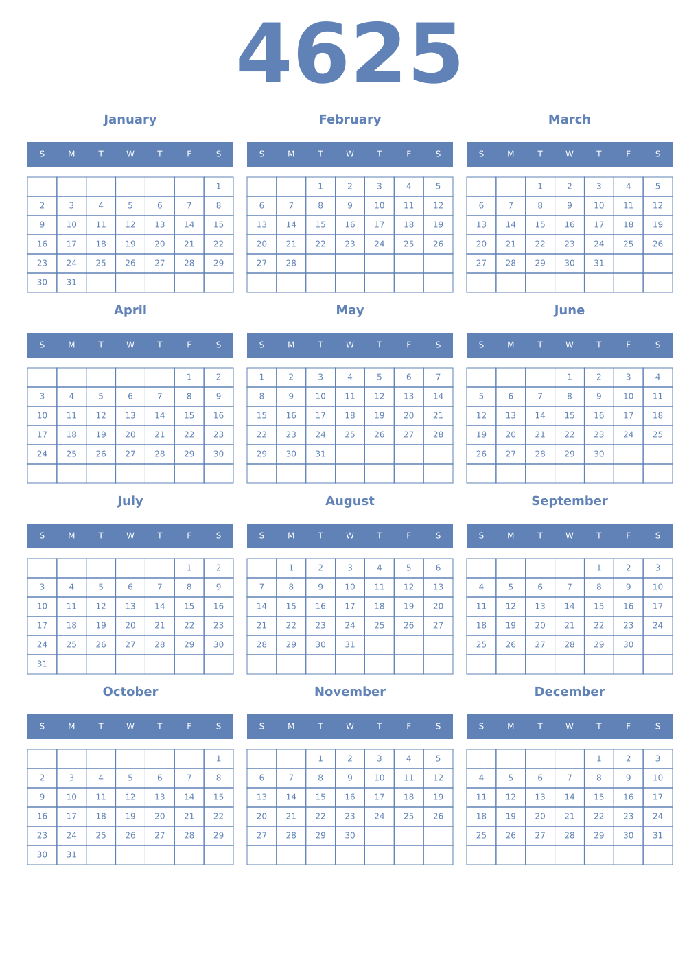 Printable 4625 Year Calendars glaucous