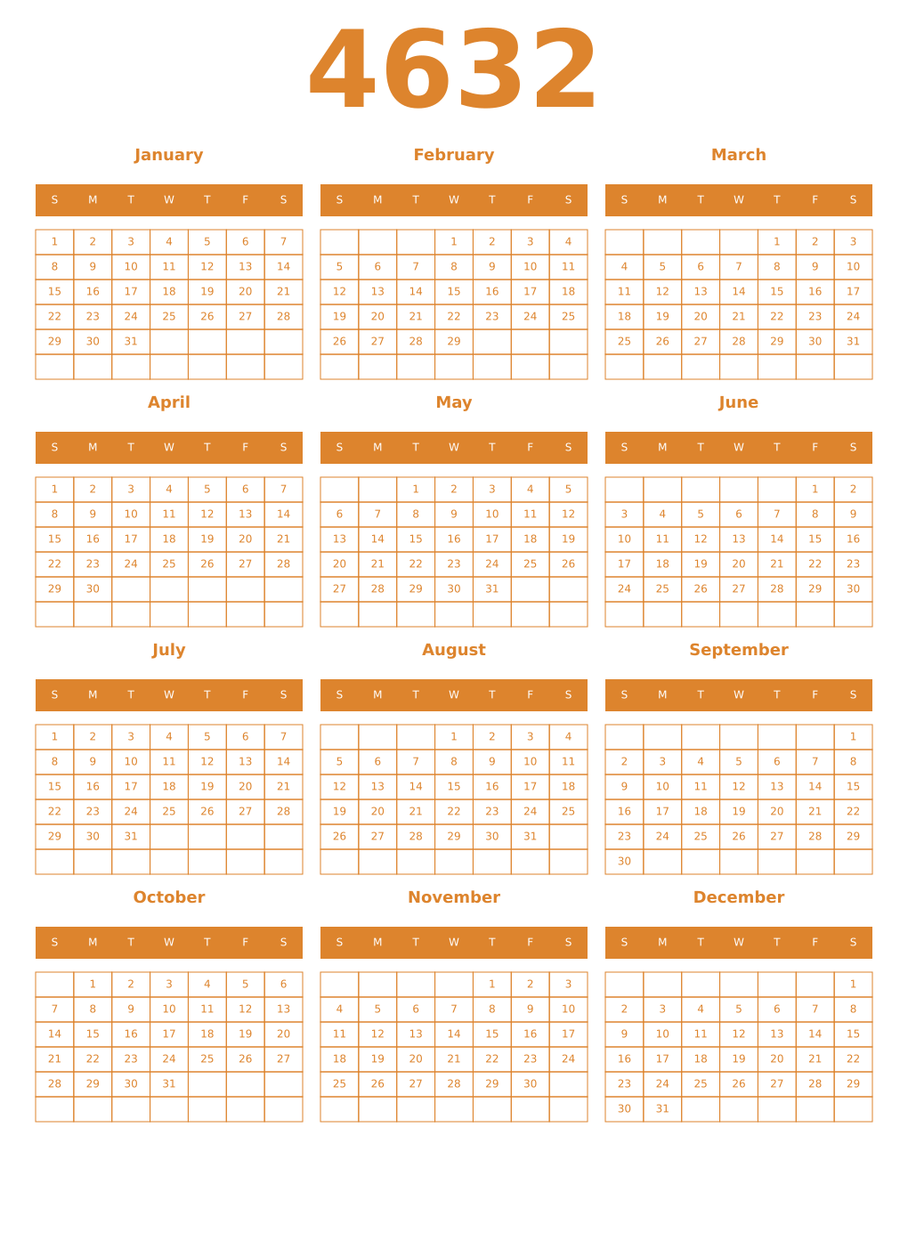 Printable 4632 Year Calendars orange