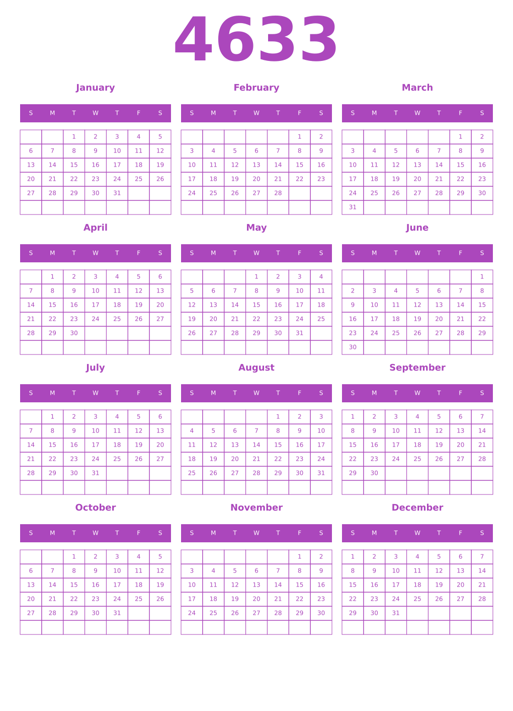 Printable 4633 Calendars
