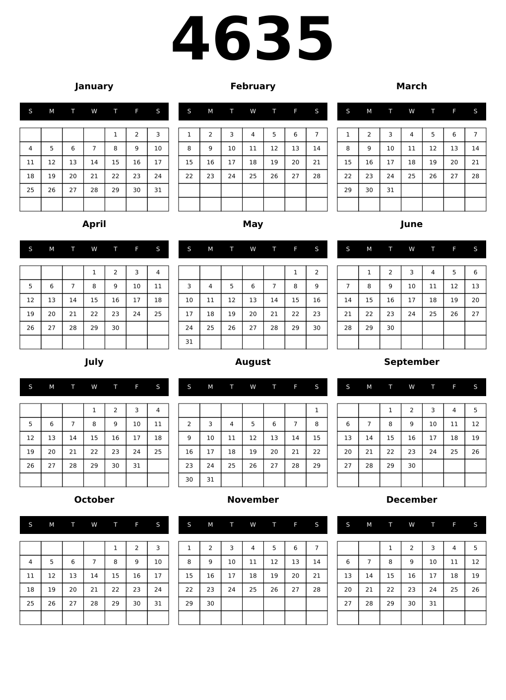 Printable 4635 Calendars