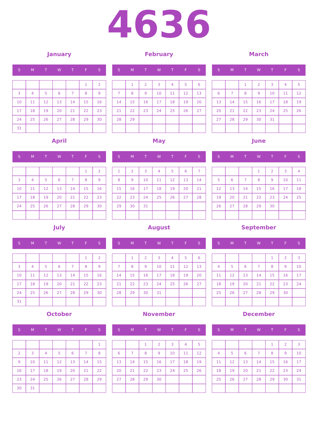 Printable 4636 Calendars