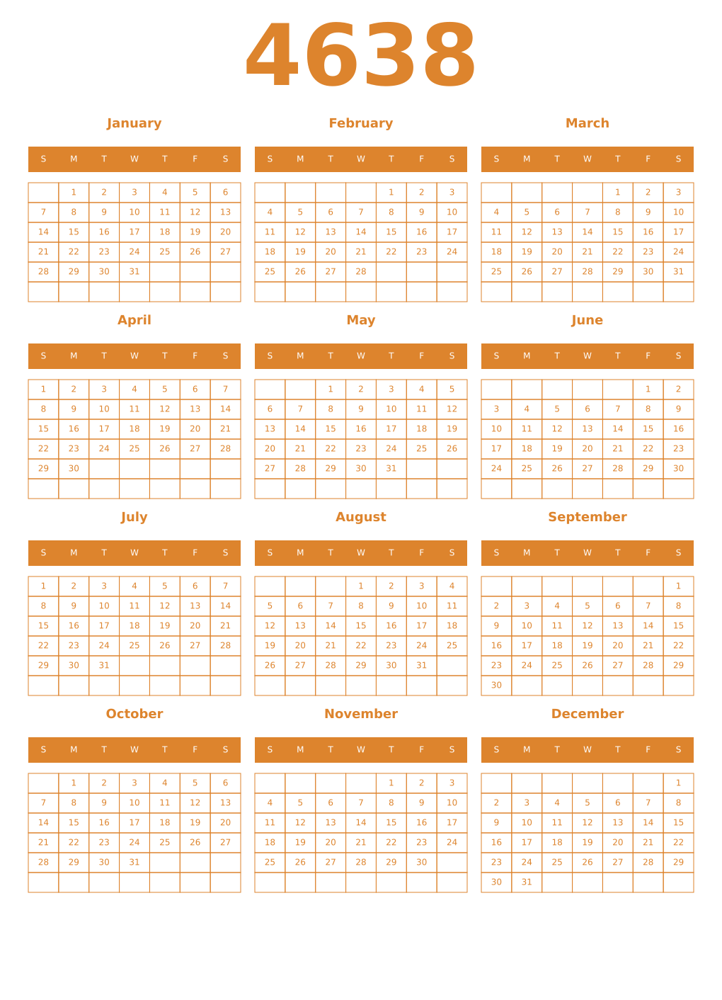 Printable 4638 Year Calendars orange