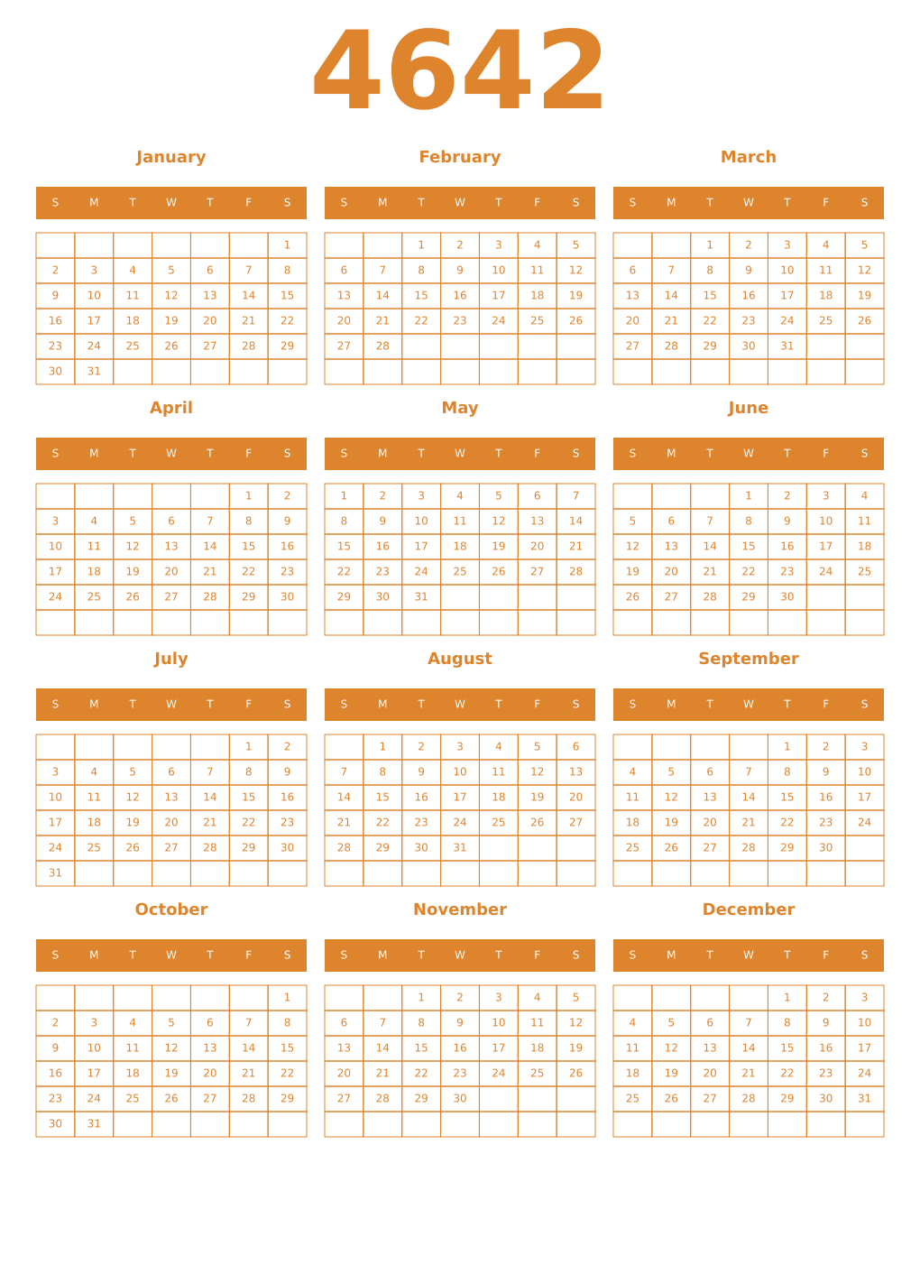 Printable 4642 Year Calendars orange