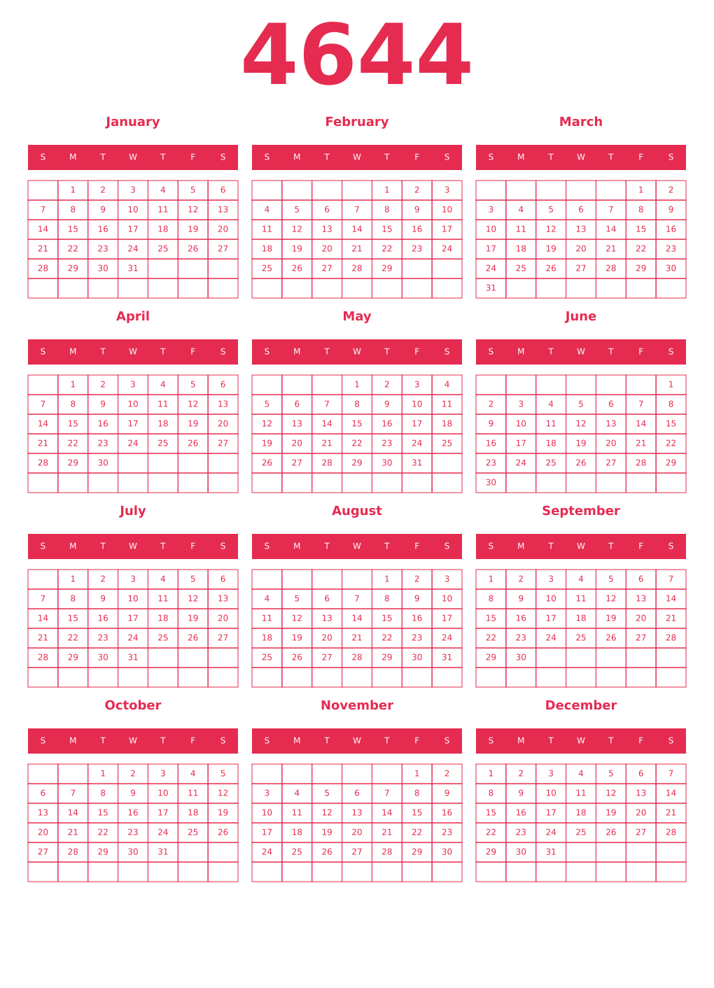 Printable 4644 Year Calendars amaranth