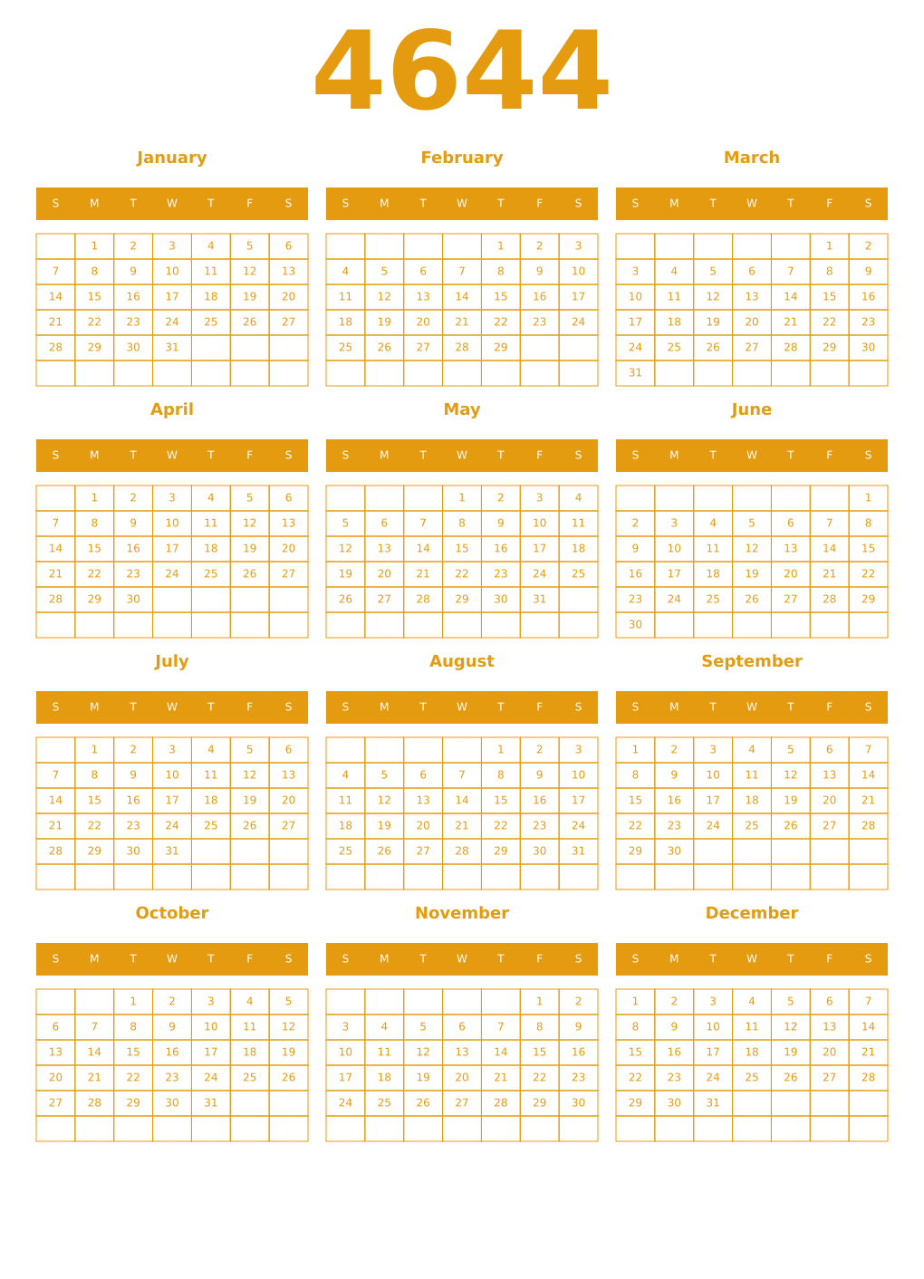 Printable 4644 Year Calendars gamboge