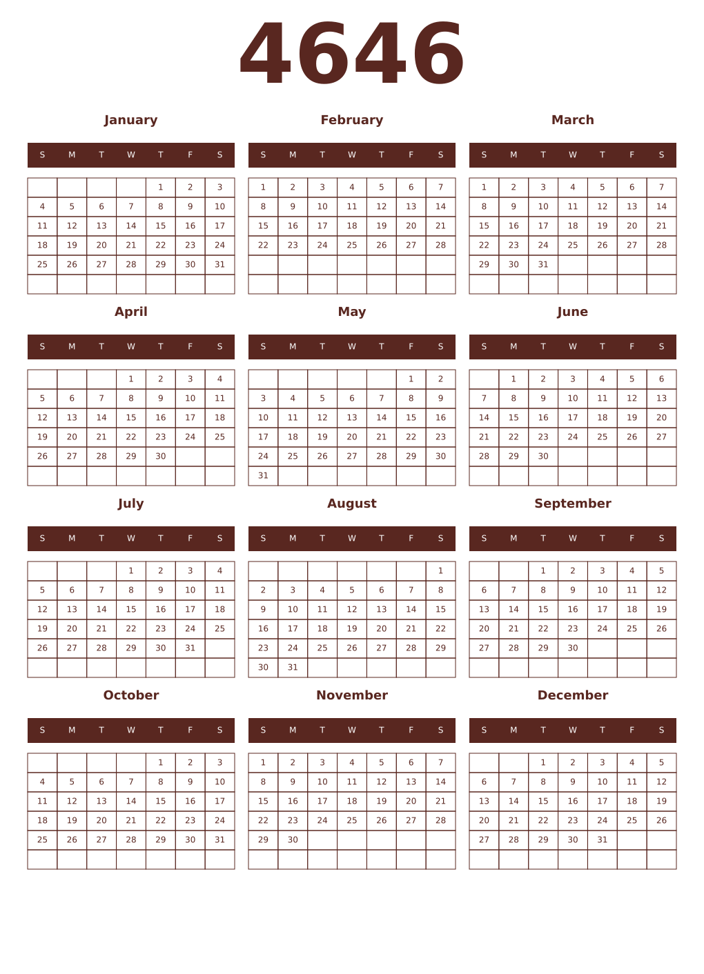 Printable 4646 Year Calendars mortuum