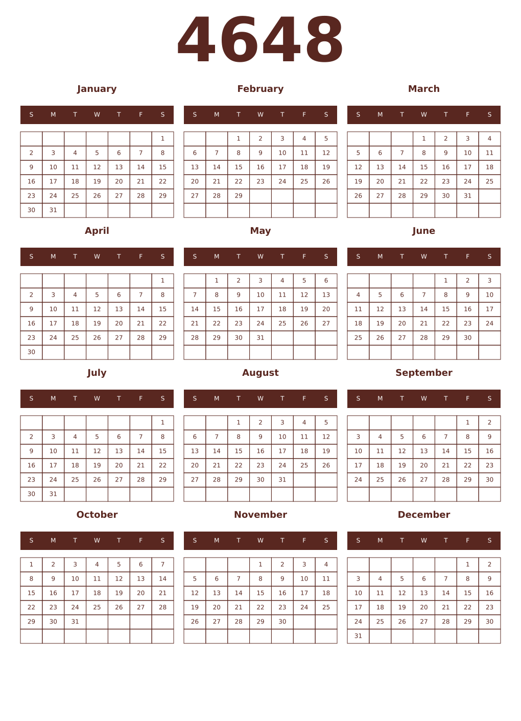 Printable 4648 Year Calendars mortuum
