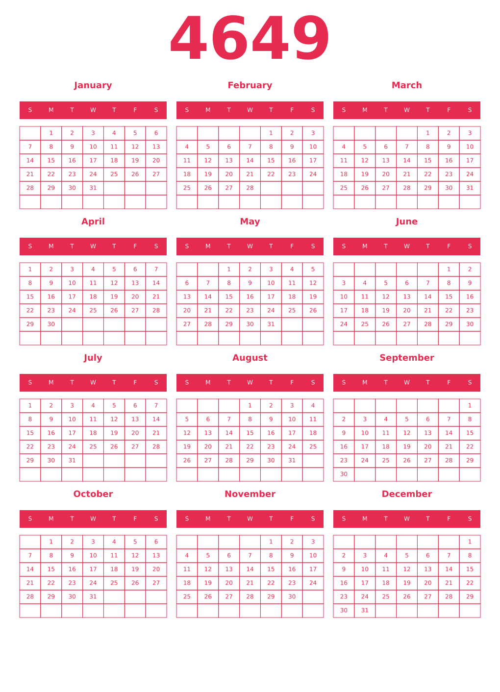 Printable 4649 Year Calendars amaranth