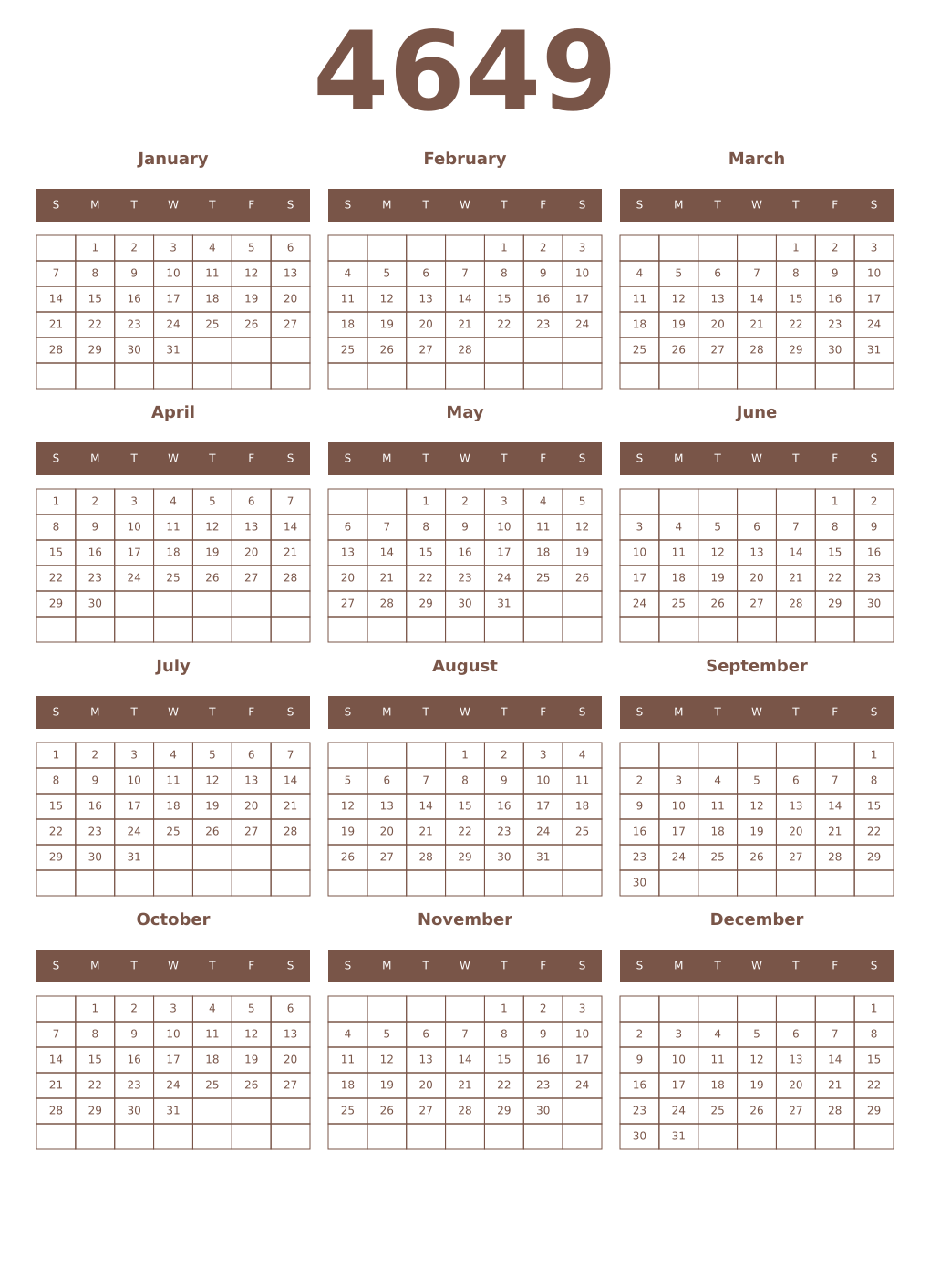 Printable 4649 Year Calendars coffe